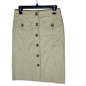 Banana Republic Khaki Chino Pencil Stretch Knee Length Skirt Sz 0 Style# 361798 - Picture 1 of 9