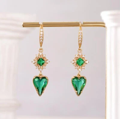 Специальный квадратный Triagnle зеленый кварц драгоценных камней желтое золото покрытием капли серьги - Изображение 1 из 4