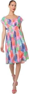 Isaac Mizrahi New York neu mit Etikett $ 139,50 Midi Aquarell Kleid pink blau Atlantis 4 - Bild 1 von 6