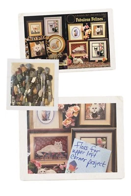 Fabulous Felines Cross Stitch Pattern Aida Cloth & Thread 1993 Vintage CATS CAT - Image 1 of 4