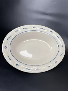 Longaberger Pottery 11" ciotola ovale per verdure intrecciata tradizioni classico blu USA - Foto 1 di 6