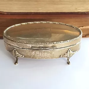 Sterling Silver Ornate Four Leaf Legged Lidded Trinket Box Antique B'ham c1912 - Picture 1 of 15