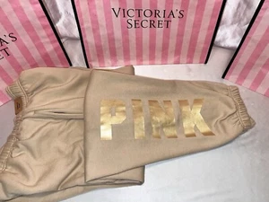 Victoria Secret Pink Campus Pant Sweatpants Gold Logo Large - Picture 1 of 2