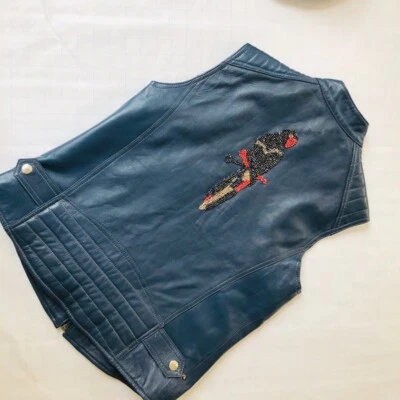 Real lamb leather handmade motorcycle vest jacket blue genuine leather size M - Image 1 of 4