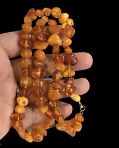 VINTAGE RUSSIAN NATURAL MULTI COLOR BALTIC AMBER NECKLACE 20”