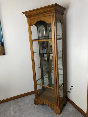 Vintage Ethan Allen Circa 1776 Maple Curio Cabinet Lighted Display-Mirrored Back Cover