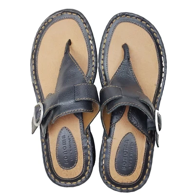 Sandalia Sonoma Zapatos Mujer 6M Negro Sin Cordones Chanclas Estilo y Hebilla Cuero Nuevo Foto 1 de 4