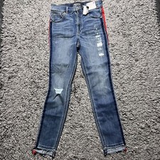 Express Jeans Womens 0S/0C Blue Denim High Rise Stretch Pants Red Stripe