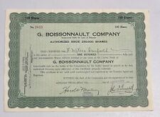 1924 G. BOISSONNAULT COMPANY STOCK CERTIFICATE