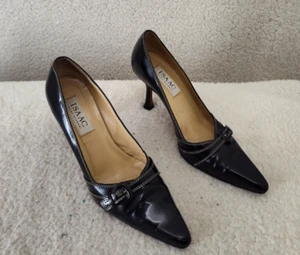 Isaac Mizrahi Women Heel 7B Black Patent Leather Stiletto Pump Shoes - Picture 1 of 19