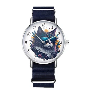 Coole Katze Nylon Uhr - Sonnenbrille Katzenkunst, lustiges Tierliebhaber Design, mutige Mode - Bild 1 von 5