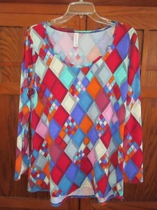 Lularoe Lynnae Shirt Sz Large Multicolored Diamonds LS Flowy Show Sample NEW - Picture 1 of 3