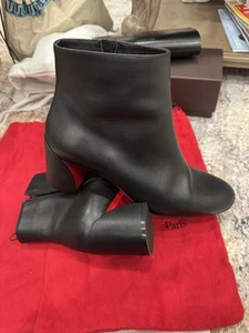 Christian Louboutin Turela 55 Leather Ankle Boots Booties Black 37.5 - Picture 1 of 7