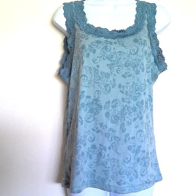 Nueva Camiseta sin Mangas Jason Maxwell Floral Cami Sin Mangas Azul Nube Borde de Encaje Nueva con Etiquetas Talla L Foto 1 de 3