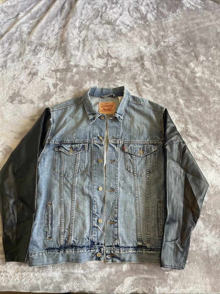Chaqueta de camionero de mezclilla Levi Strauss & co con mangas de cuero con cremallera.  XXL Hombre’s Foto 1 de 4