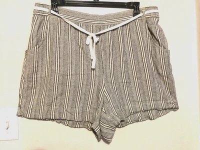 Lane Bryant Womens Shorts 18/20 Linen Blend Cream Gray Bermuda Striped Pockets - Image 1 of 4