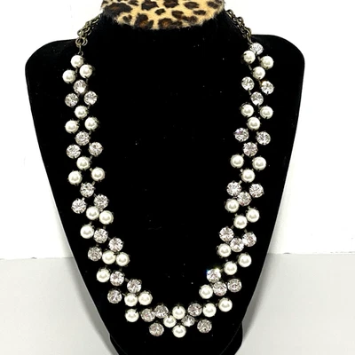 Gargantilla de colección CHICO'S Collar Babero Cadena Collar Imitación Perla Estrás 21" Declaración Foto 1 de 4