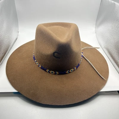 Charlie 1 Horse Felt Hat Brown Aztec Beaded Hat Band Women Size Med. Horseshoe - Image 1 of 4