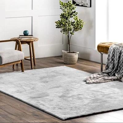 nuLOOM Loni Solid Machine Washable Shag Area Rug 5x8 Light Grey/Ivory Rugs - Image 1 of 2