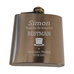Personalised  Bestman Top Hat  6oz  Silver Hip Flask In A Paper Box HF601 - Picture 1 of 1