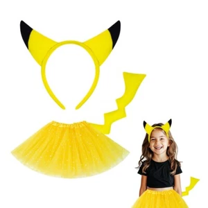 Book Week 3PCS Pokemon Pikachu Ears Tail & Tutu Set Costume Cosplay Kids Gift - Picture 1 of 2