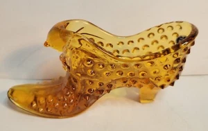 Fenton Amber Hobnail Glass Shoe with Heel, Cat's Head & Paws - Picture 1 of 6
