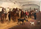 Oil painting Edouard_Frederic_Wilhelm_Richter-Horses_in_a_Stable man dogs horses