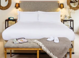 Set of 2 Jacquard White Top Sheets Triple Bed Sheeting 60/40 Supima Cotton/Poly - Picture 1 of 12