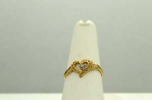 14K HEART SHAPED FILIGREE RING WITH SMALL DIAMOND (CH1077) - Picture 1 of 3