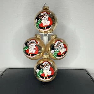 VTG Christmas by Krebs Stenciled Santa and Child Gold Glass Ornaments Set of 4 - Picture 1 of 14