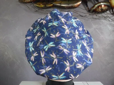 Bouffant surgical scrub hat cap blue pink gold metallic dragonflies - Image 1 of 2
