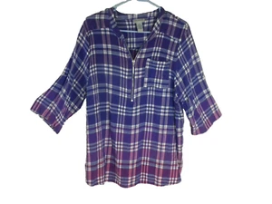 Catherines Top 3X lila kariert Flanell 1/2 Reißverschluss V-Ausschnitt 3/4 Riegel Ärmel Popover - Bild 1 von 13