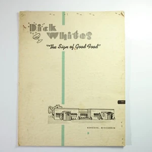 Vintage Dick White's Kenosha Wisconsin Restaurant Menu - Imagen 1 de 4