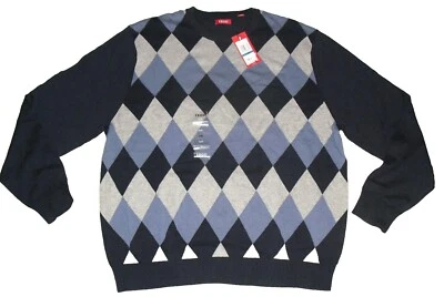 Camisa Suéter Izod Para Hombres $60 Azul Marino Azul Claro Gris Estampado Argyle talla XL Nuevo Foto 1 de 4