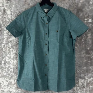 Camicia donna LL Bean taglia L cotone bottoni verde manica corta casual colletto - Foto 1 di 10