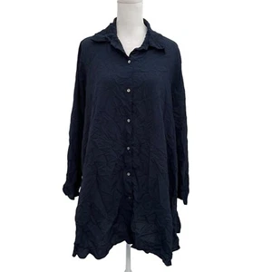 Comfy USA Crinkle Button Down Tunic Top Blouse Lagenlook Navy Blue size Small - Picture 1 of 7