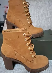 Timberland Women's Lana Point 6" Inch Lace Up Heel Bootie Wheat Leather Size 5.5 - Picture 1 of 5