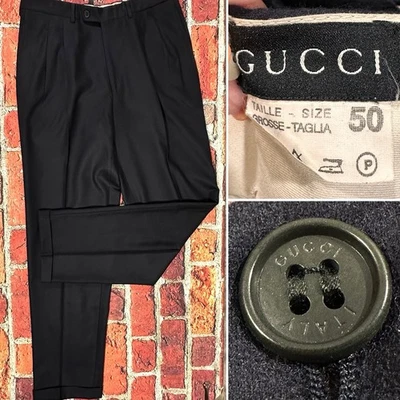 GUCCI PANTS MENS SIZE 50 32x33 DARK NAVY BLUE SLACKS VINTAGE WOOL CASHMERE - Image 1 of 4