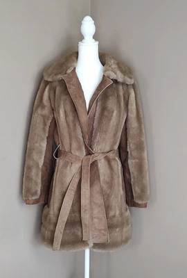 Vintage Lilli Ann Faux Fur Mink Jacket Suede With Belt M To L Check Measurements - Image 1 of 4