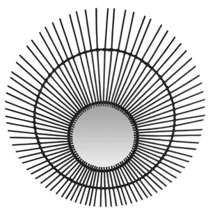 Casa Padrino Designer Rattan Spiegel Schwarz Ø 120 cm - Wandspiegel Sonne - Bild 1 von 3