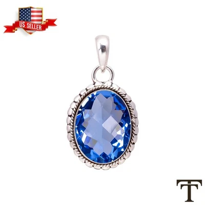 Christmas Sale Sterling Silver Oval TANZANITE Stone Anniversary Pendant Jewelry - Image 1 of 4