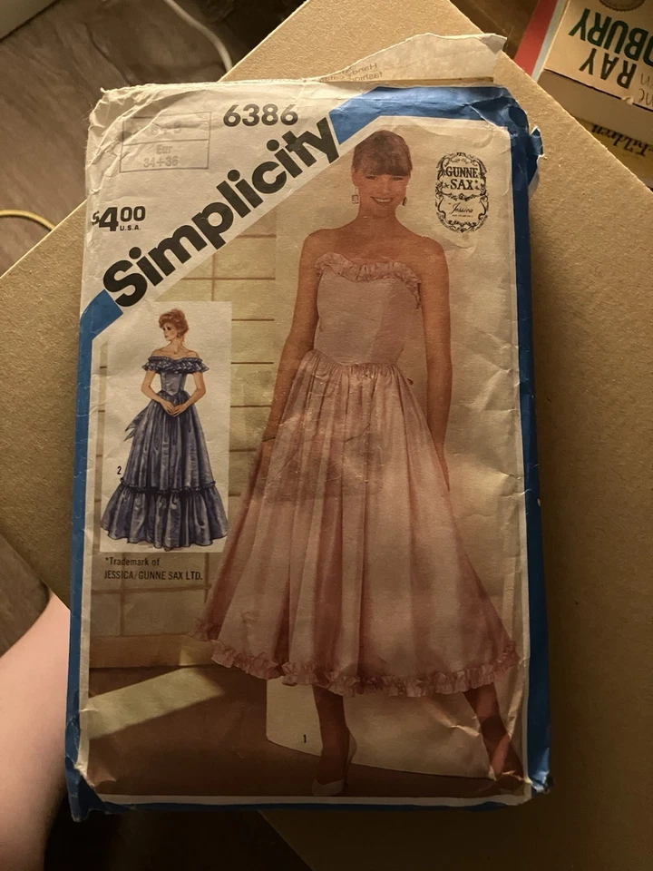 Vtg 80’s Simplicity 6386 Gunne Sax Prom DRESS sewing pattern 6-8 Off-shoulder - Image 1 of 2