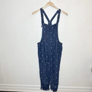 Aerie Blue Floral Embroidered Cottagecore Overalls  Women’s XS Cotton Flowers - Picture 1 of 11