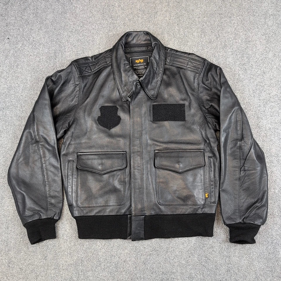 Chaqueta de bombardero de vuelo de cuero de aviador Alpha Industries CWU 45/P para hombre S/resistente Foto 1 de 4