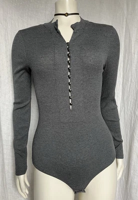 Body Vintage Y2K Manga Larga Abotonada Gris Acanalado Sexy Elegante S Intimissimi Foto 1 de 4