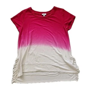 Crown & Ivy Shirt Top Women's L Pink White Ombre Slit Hem Accent - Picture 1 of 11