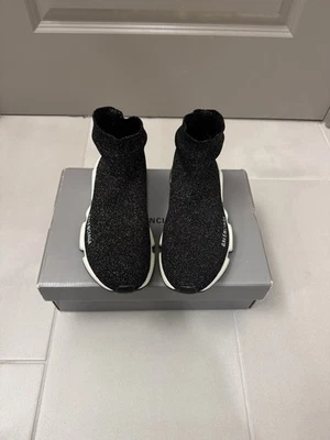 Balenciaga Speed Trainer Sock Sneakers Black Glitter Women’s Size 8 EU 38 - Image 1 of 4