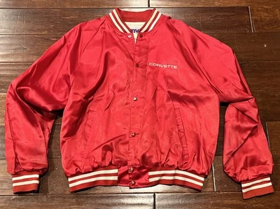 Chaqueta de bombardero MVP roja blanca a rayas para hombre XL Corvette Stingray Logo satinado a presión Foto 1 de 4