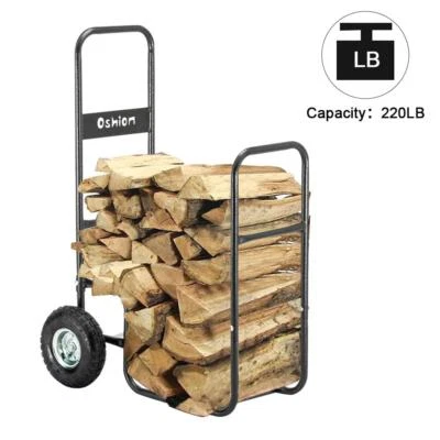 220Lbs Firewood Log Cart Carrier Dolly Trolley Wood Mover Hauler Rack In/Outdoor Foto 1 de 4