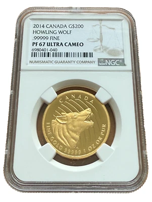 Canada 2014 Gold 1 oz $200 NGC PF67UC Howling Wolf - Image 1 of 2